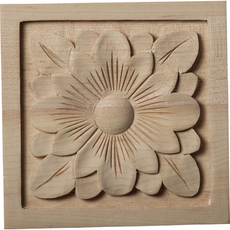 Ekena Millwork 5 1/8"W x 5 1/8"H x 1"P Large Dogwood Flower Square Rosette, Maple ROS05X05DGMA